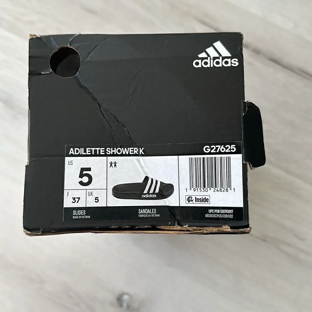 Adidas Adilette Shower K Black/White NWT IN BOX